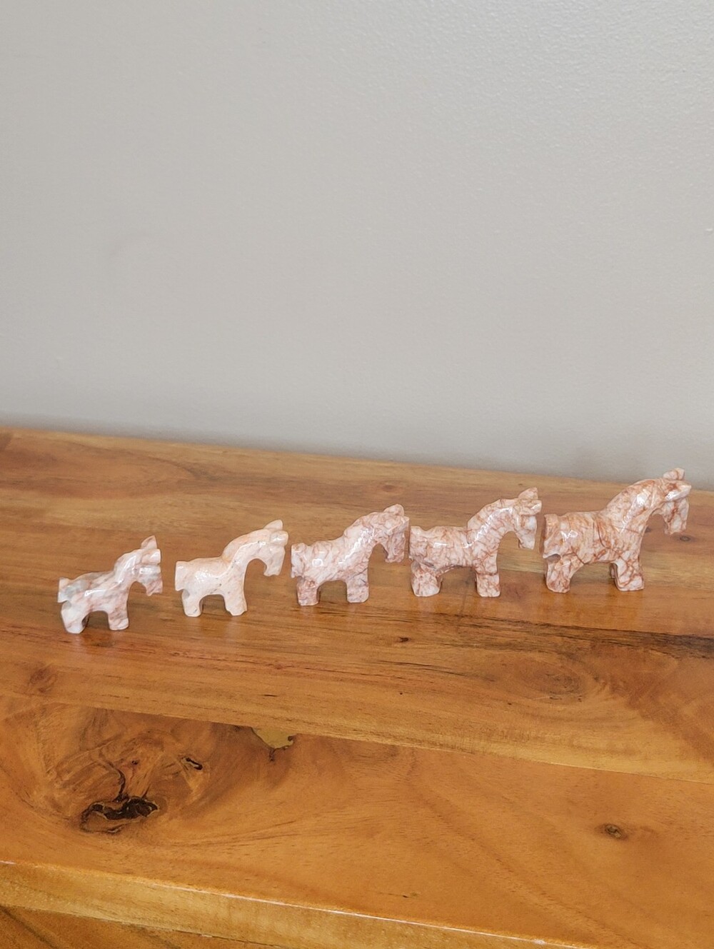 Vintage Hand-Carved Pink Rose Onyx Marble Lot Of 5 Horse Figurines